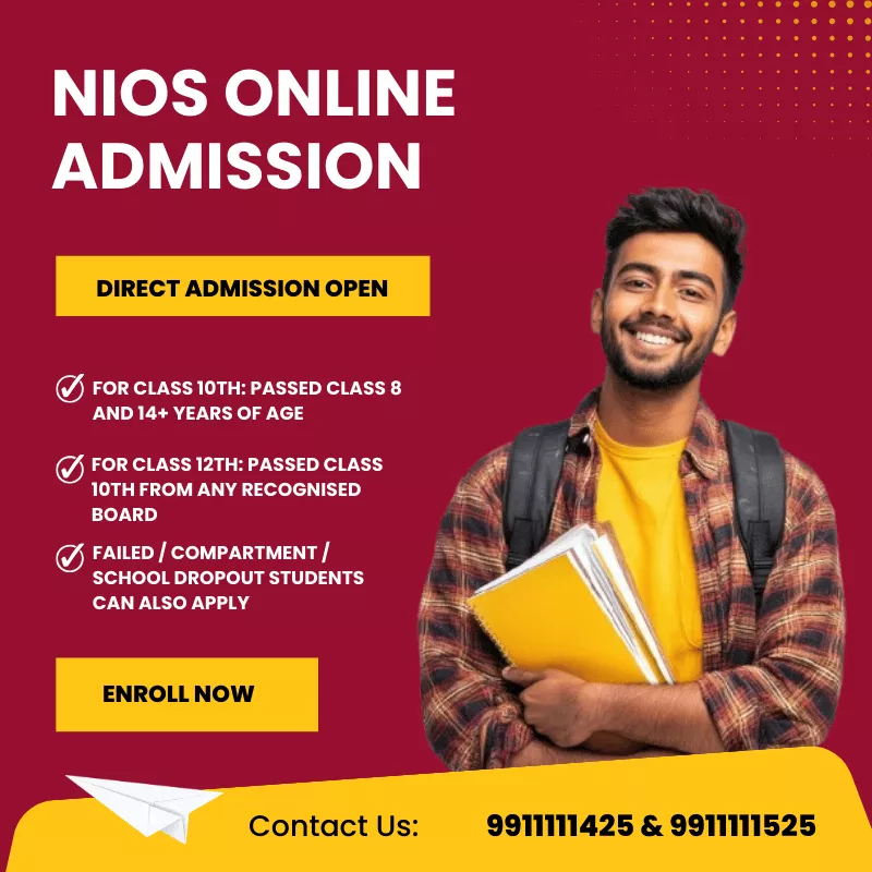 Nios online Admission SDMIS form classes 10th 12th 2025-26 eligibility, Process, last date
